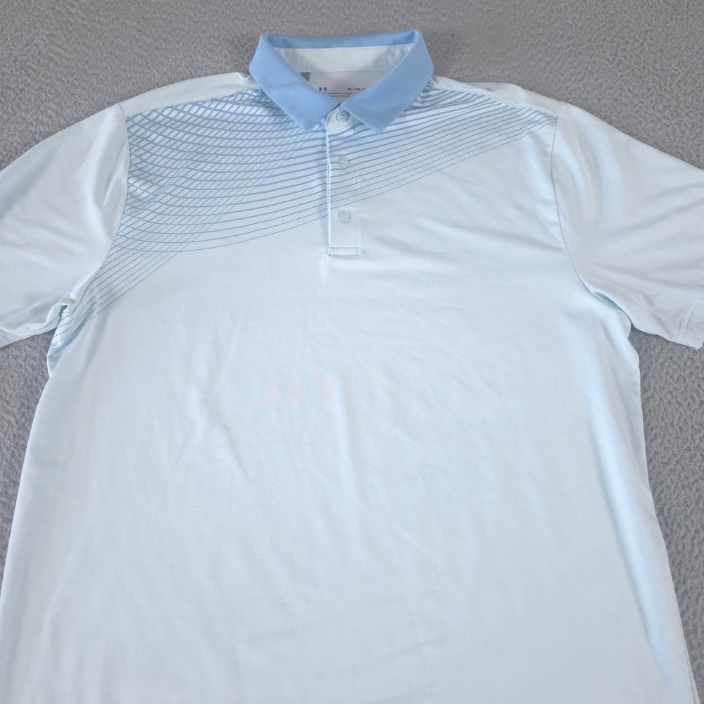 Under Armour Polo Shirt Mens XL Blue HeatGear Geometric Wave Graphic Performance
